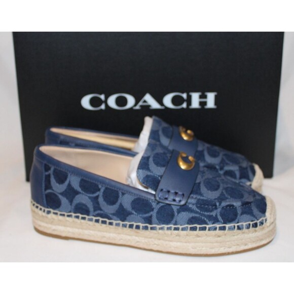 COACH Camilla Denim Signature Blue Espadrille Flats Women's Size 6.5 Deep Blue - Picture 2 of 6